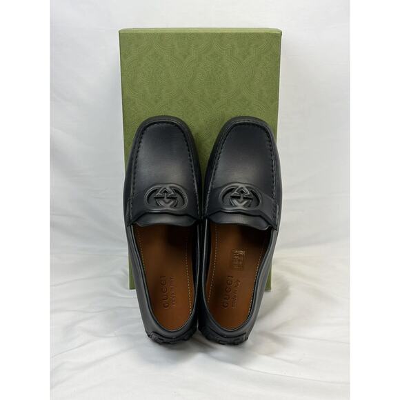 GUCCI Black Leather Interlocking G Driver Loafers SZ M 10.5 SPB JA-364722 main image 9